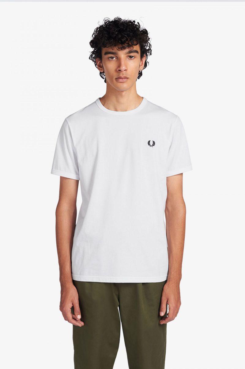 White Fred Perry Ringer Men's T Shirts | PH 1751UZGT